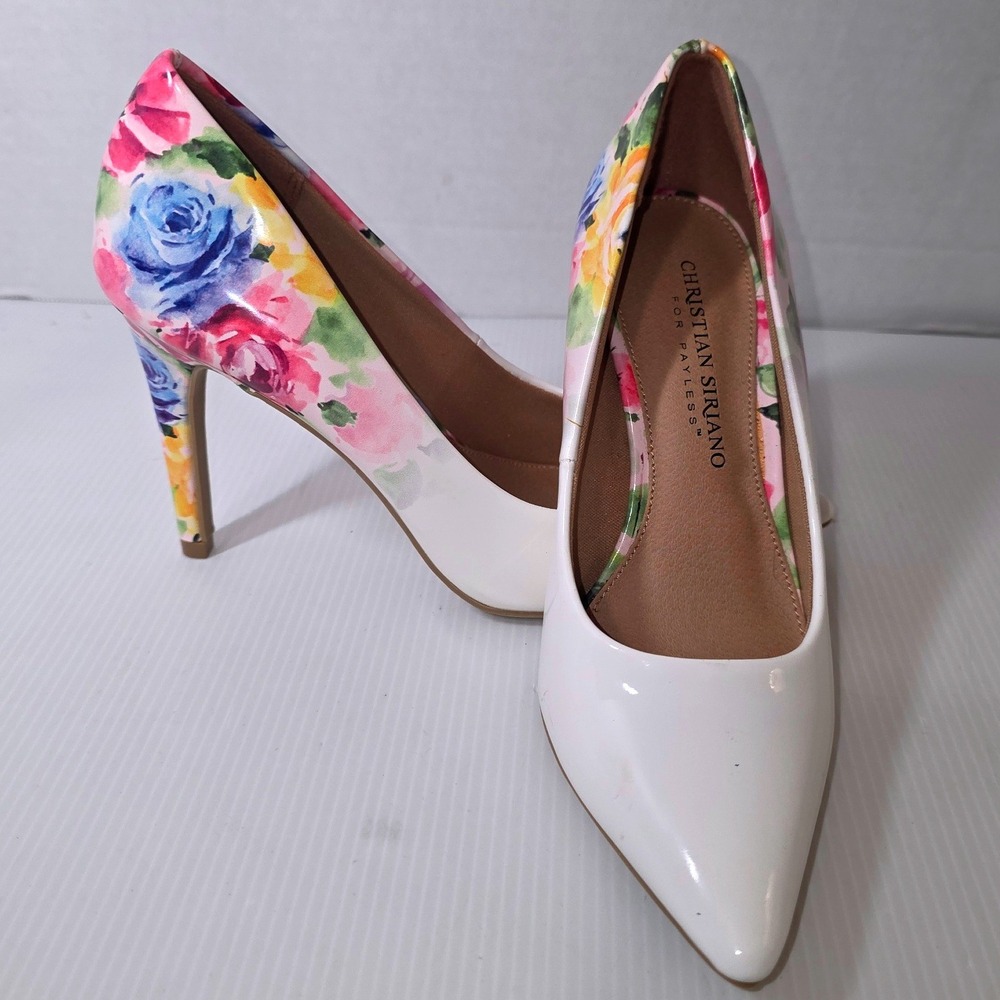 Christian Siriano Pumps Size 5 White Floral Excellent Pointed Toe Heels Fashion